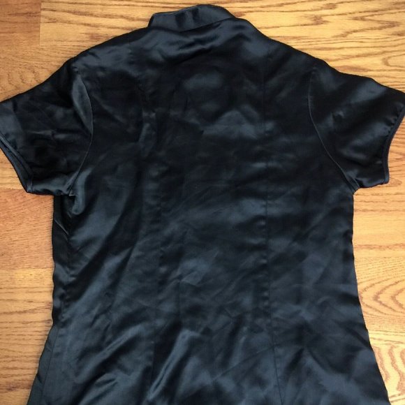 YI FANG CHEONGSAM DRESS WOMENS 44 BLACK SATIN ORIENTAL EMBROIDERED DRAGON VTG - Picture 8 of 16